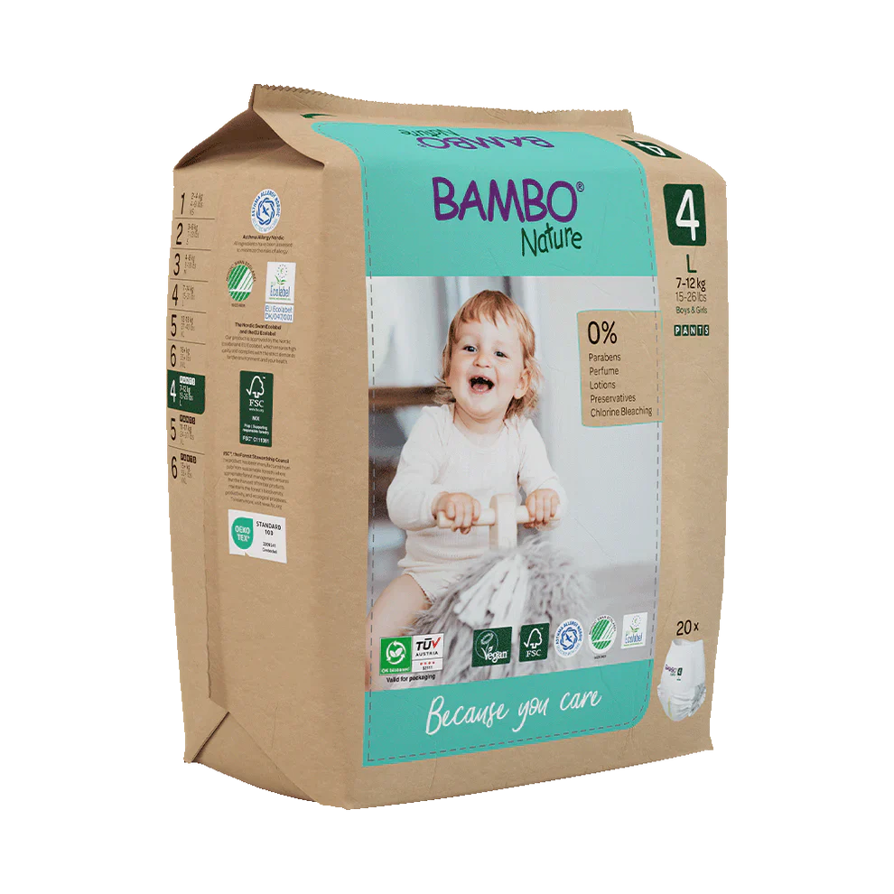Bambo Nature Scutecele tip chilot 4, (7-12 kg / 15-26 lbs), 20 buc.