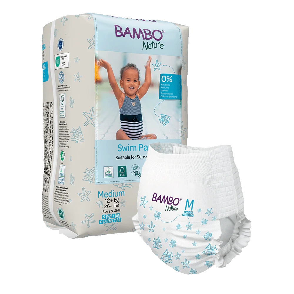 Bambo Nature Swim Scutece chilotel pentru baie, Ecolabel, Marimea M, +12 kg, 12 bucati