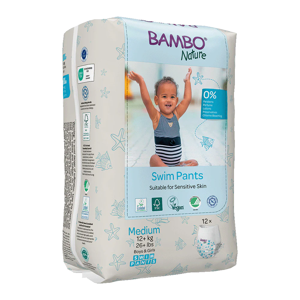 Bambo Nature Swim Scutece chilotel pentru baie, Ecolabel, Marimea M, +12 kg, 12 bucati