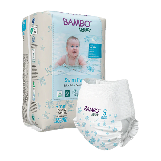 Bambo Nature Swim Scutece chilotel pentru baie, Ecolabel, Marimea S, 7-12 kg, 12 bucati
