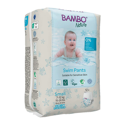 Bambo Nature Swim Scutece chilotel pentru baie, Ecolabel, Marimea S, 7-12 kg, 12 bucati